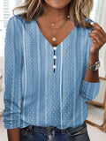 Polka Dot V-neck Long Sleeve Casual T-shirt