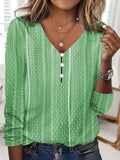Polka Dot V-neck Long Sleeve Casual T-shirt