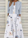 Floral Print V-neck Half Sleeve Two Piece Midi Dress