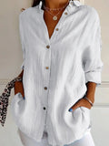 Solid Color Shirt Collar Loose Sleeves Casual T-shirt
