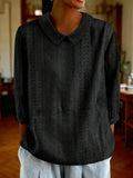 Solid Color Lapel Neck 3/4 Sleeve Top