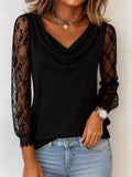 Solid Color Lace-trimmed Turtleneck Blouse