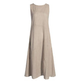 Casual Striped Crew Neck Sleeveless Cotton Midi Fit Dress