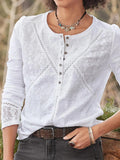 Elegant Cotton Lace Crew Neck Shirt
