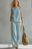 Relaxation Sleeveless Elegant Cotton and Linen Set