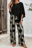 Asymmetric Hemmed Shirt And Striped Pants Two Piece Set