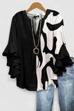 Women's Black Casual V-Neck 3/4 Sleeve Blouse