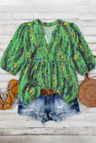Plus Size Floral Print Notched Neck Boho Casual Summe Blouse