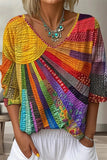 Casual Print V-neck Long Sleeve Loose Tops
