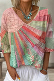 Casual Print V-neck Long Sleeve Loose Tops