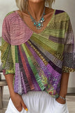 Casual Print V-neck Long Sleeve Loose Tops