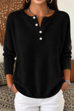 Vintage Plain Henley Collar Long Sleeve Sweater