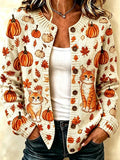 Women Cat Halloween Long Sleeve Comfy Vintage Printing Cardigan