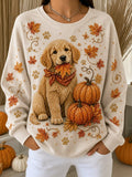 Women Casual Dog Halloween Crew Neck Long Sleeve Sweatshirt