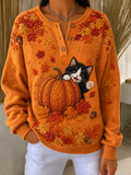 Women Casual Cat Crew Neck Long Sleeve Sweatshirt