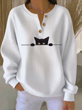 Women Casual Cat Crew Neck Long Sleeve Sweatshirt