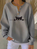 Women Casual Cat Crew Neck Long Sleeve Sweatshirt