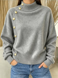 Women Button Plain Long Sleeve Comfy Casual Sweater