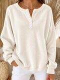 Women Casual Plain Henley Collar Long Sleeve Sweatshirt