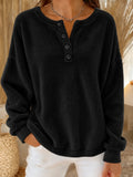 Women Casual Plain Henley Collar Long Sleeve Sweatshirt