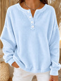 Women Casual Plain Henley Collar Long Sleeve Sweatshirt