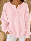 Women Casual Plain Henley Collar Long Sleeve Sweatshirt