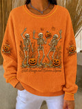 Women Casual Skull Crew Neck Long Sleeve Sweatshirt