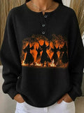 Women Casual Halloween Henley Collar Long Sleeve Sweatshirt
