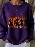 Women Casual Halloween Henley Collar Long Sleeve Sweatshirt