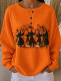 Women Casual Halloween Henley Collar Long Sleeve Sweatshirt