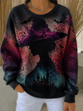 Women Casual Halloween Witch Hat Crew Neck Long Sleeve Sweatshirt