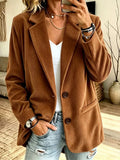 Women Plain Spring/Fall Outerwear Vintage Long Sleeve Lapel Collar Regular Blazer