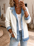 Women Outerwear Vintage Split Joint Contrast Stitching Long Sleeve Lapel Collar Jacket