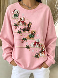 Women Casual Christmas Pet Crew Neck Long Sleeve Sweatshirt