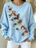 Women Casual Christmas Pet Crew Neck Long Sleeve Sweatshirt