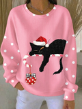 Women Casual Polka Dots Crew Neck Long Sleeve Sweatshirt