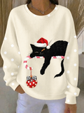 Women Casual Polka Dots Crew Neck Long Sleeve Sweatshirt
