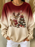 Women Casual Christmas Tree Crew Neck Sweatshirt