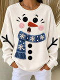 Women Casual Christmas Snowman Crew Neck Long Sleeve Sweatshirt