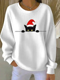 Women Cat Casual Christmas Crew Neck Long Sleeve Sweatshirt