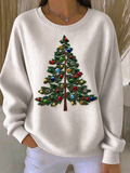 Women Casual Christmas Tree Crew Neck Long Sleeve Sweatshirt