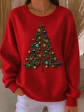 Women Casual Christmas Tree Crew Neck Long Sleeve Sweatshirt