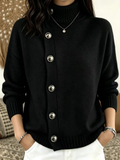 Women Plain Long Sleeve Comfy Vintage Buckle Sweater
