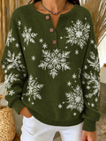 Women's Snowflake Casual Christmas Henley Collar Long Sleeve Sweatshirt