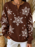 Women's Snowflake Casual Christmas Henley Collar Long Sleeve Sweatshirt