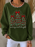 Women's Casual Christmas Tree Plaid Crew Neck Long Sleeve Sweatshirt