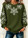 Women's Casual Christmas Snowflake Henley Collar Long Sleeve Sweatshirt