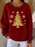 Women's Casual Christmas Plaid Crew Neck Sweatshirt