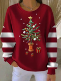 Women's Casual Striped Christmas Crew Neck Long Sleeve Sweatshirt