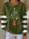 Women's Casual Striped Christmas Crew Neck Long Sleeve Sweatshirt